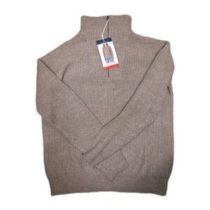 Modern Ambition Women's Knit 1/4 Zip Long Sleeves Sweater, Brown, Size M